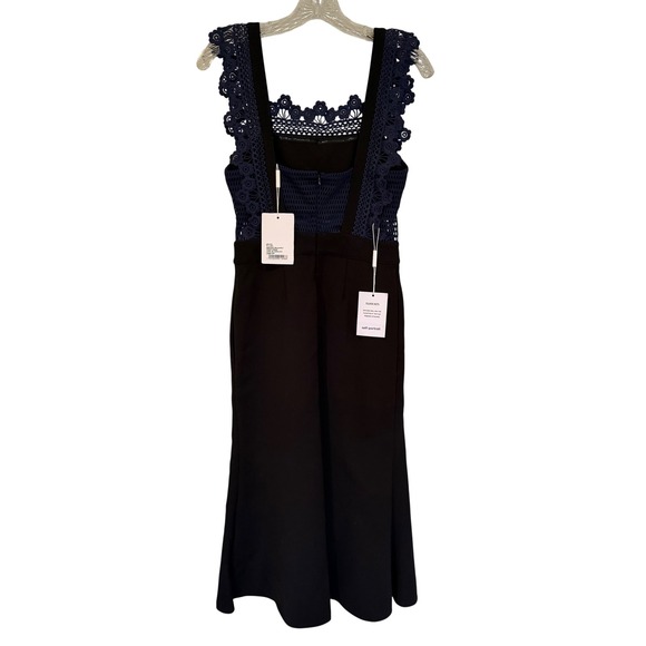 Self-Portrait Angelique Frilled Split Front Dress Women's 4 Black Navy Luxury - Picture 11 of 14